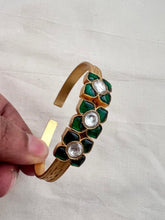 Gold polish kundan and emerald flower kada-Silver Bracelet-CI-House of Taamara